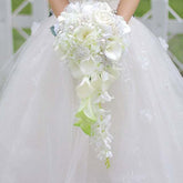 Waterfall Red Wedding Flowers Bridal Bouquets Artificial Pearls - Acapparelstore